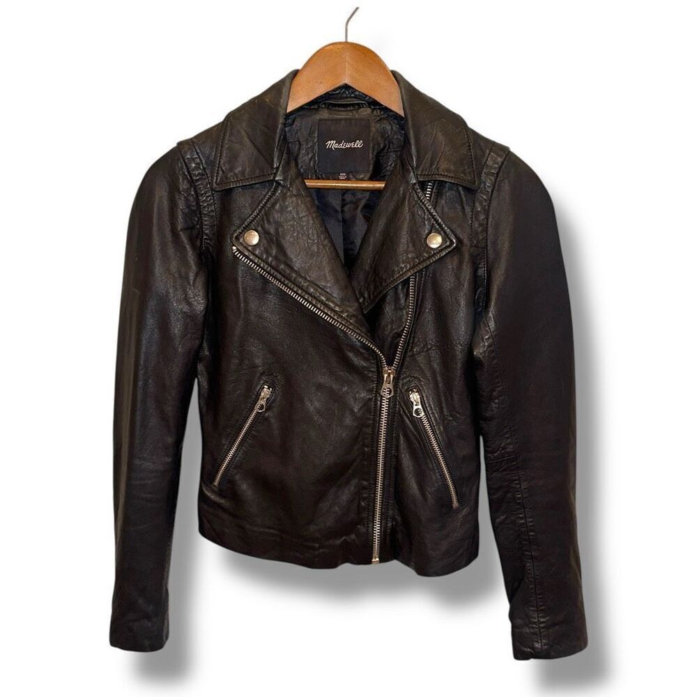 Madewell Black Lambskin Leather Racer Jacket Women’s Sz XXS